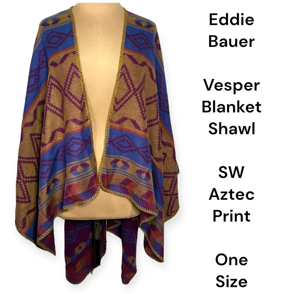 Eddie Bauer multicolor earth tone aztec southwest western Blanket Shawl OS